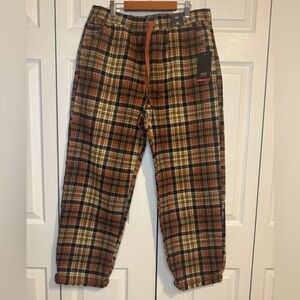 Vans Plaid Thick Flannel Pants- High-Waist , Oranges/Black